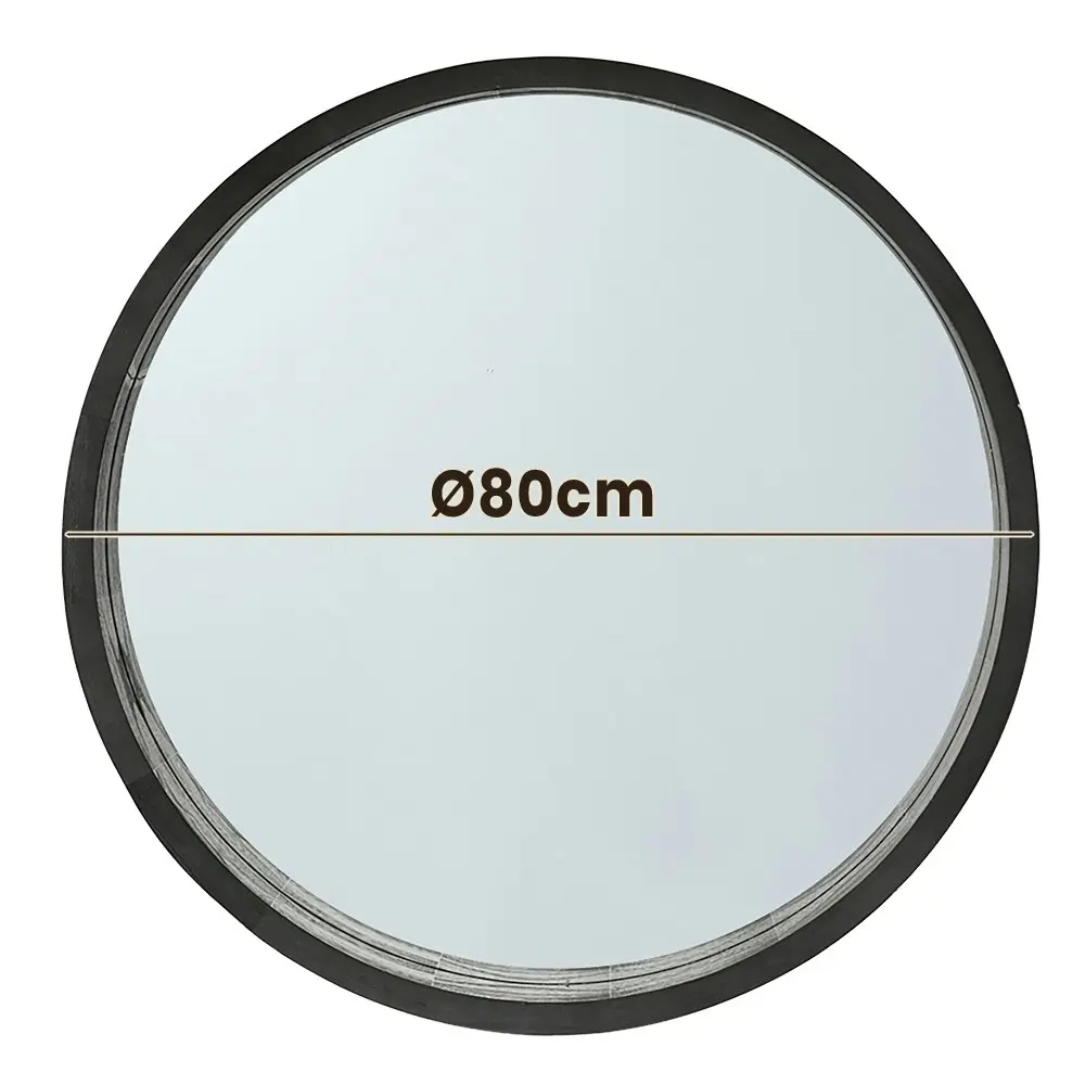 Furb Wooden Wall Mirrors Flat Round Makeup Mirror Bathroom Home Decor 80CM Black