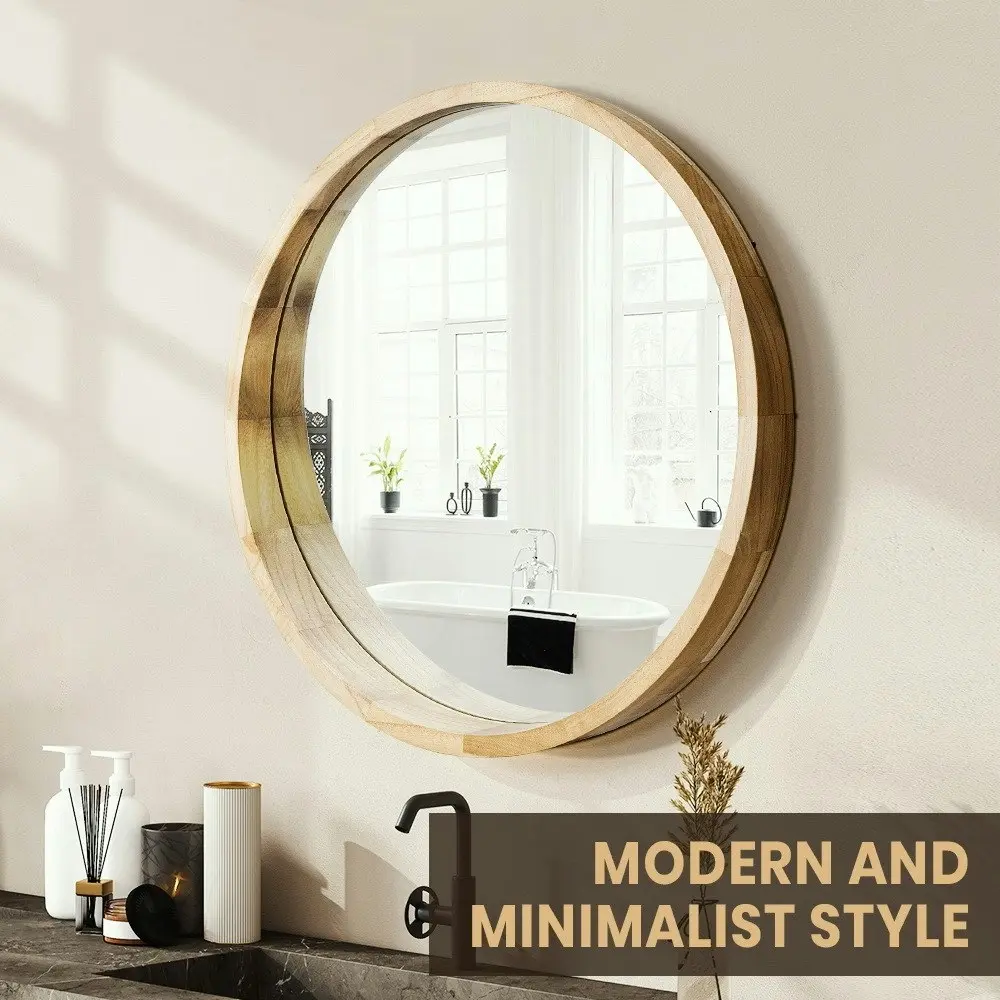 Furb Wooden Wall Mirrors Flat Round Makeup Mirror Bathroom Home Decor 80CM Original Wood