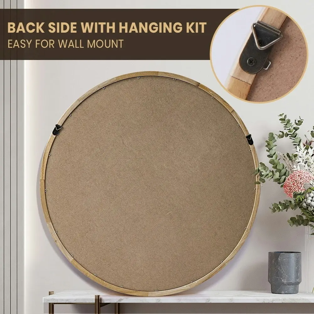 Furb Wooden Wall Mirrors Flat Round Makeup Mirror Bathroom Home Decor 80CM Original Wood