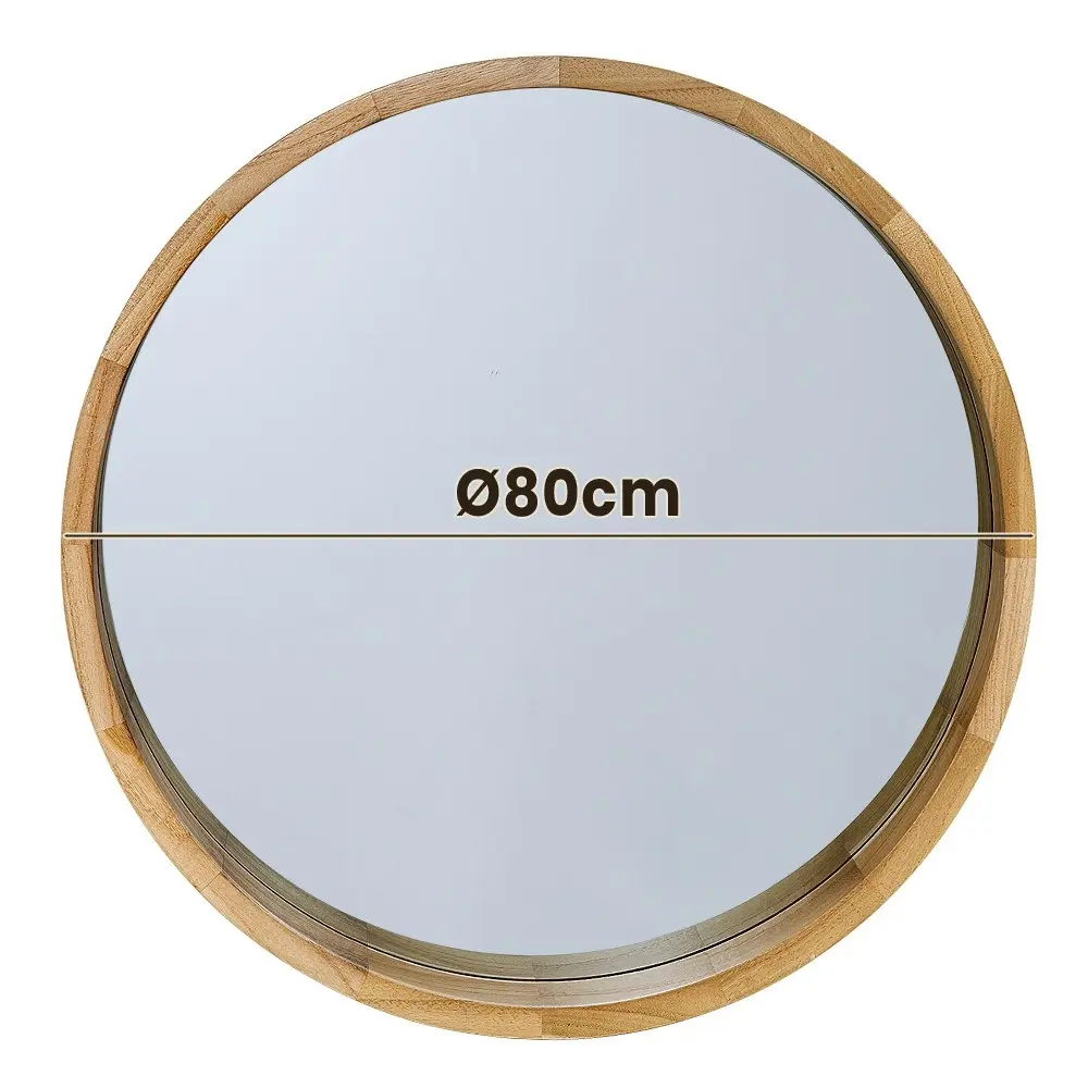 Furb Wooden Wall Mirrors Flat Round Makeup Mirror Bathroom Home Decor 80CM Original Wood