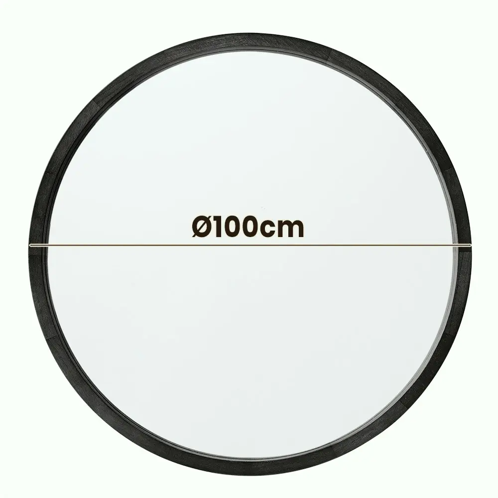 Furb Wooden Wall Mirrors Round Makeup Mirror Bathroom Home Decor 100CM Black