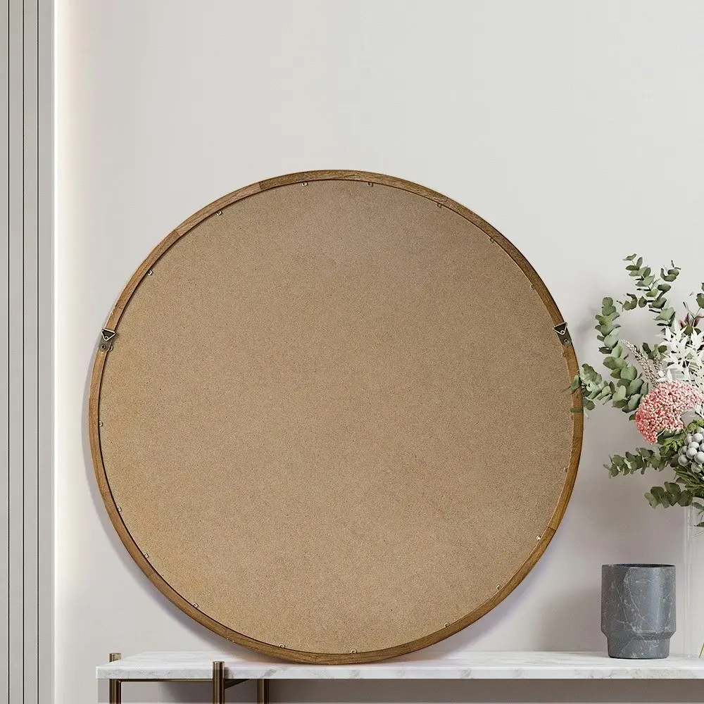 Furb Wooden Wall Mirrors Round Makeup Mirror Bathroom Home Decor 100CM Walnut Wood