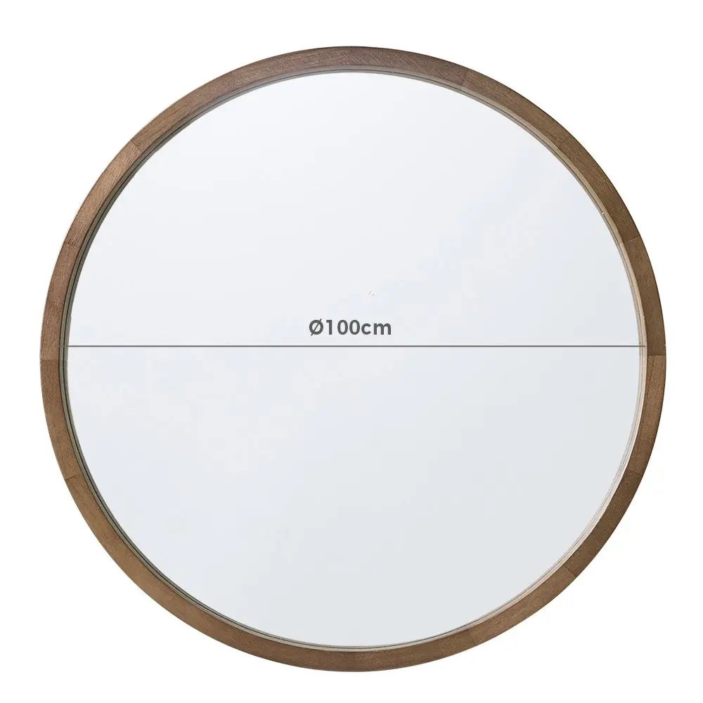 Furb Wooden Wall Mirrors Round Makeup Mirror Bathroom Home Decor 100CM Walnut Wood