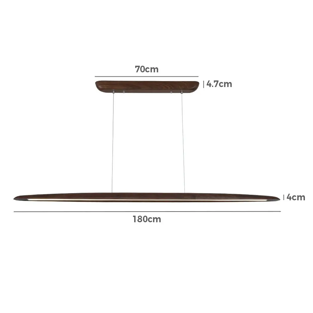 Krear 180CM Wooden Pendant Light Flat LED Strips Linear Lighting Dark Walnut Wood