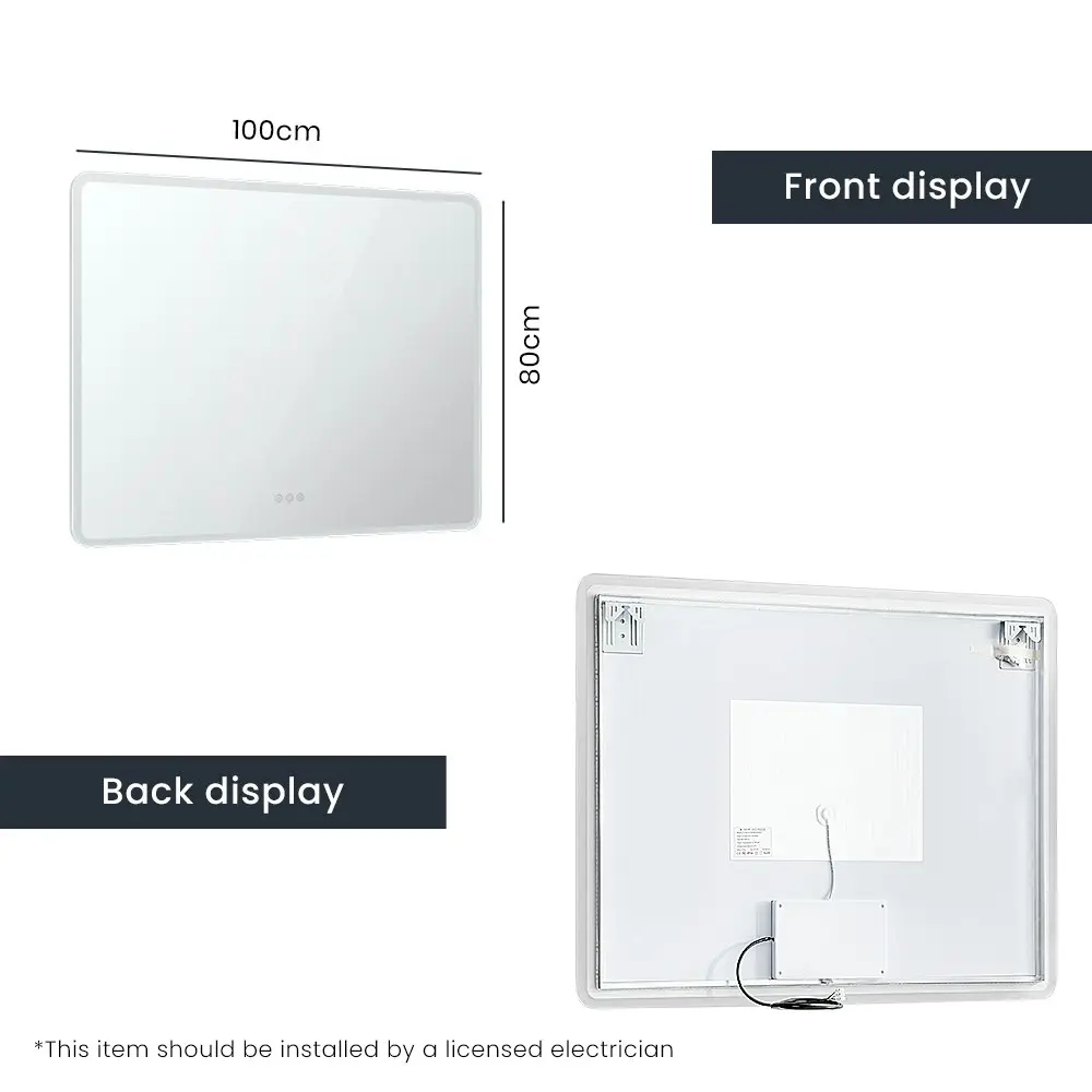 Simplus LED Light Bathroom Mirror Wall Mounted Vanity Makeup Anti-Fog 100x80cm