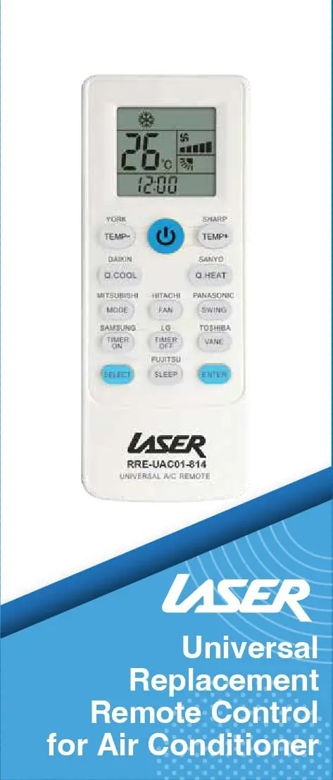 Laser Universal A/C Remote: Quick 2-Button Setup for All Major Brands