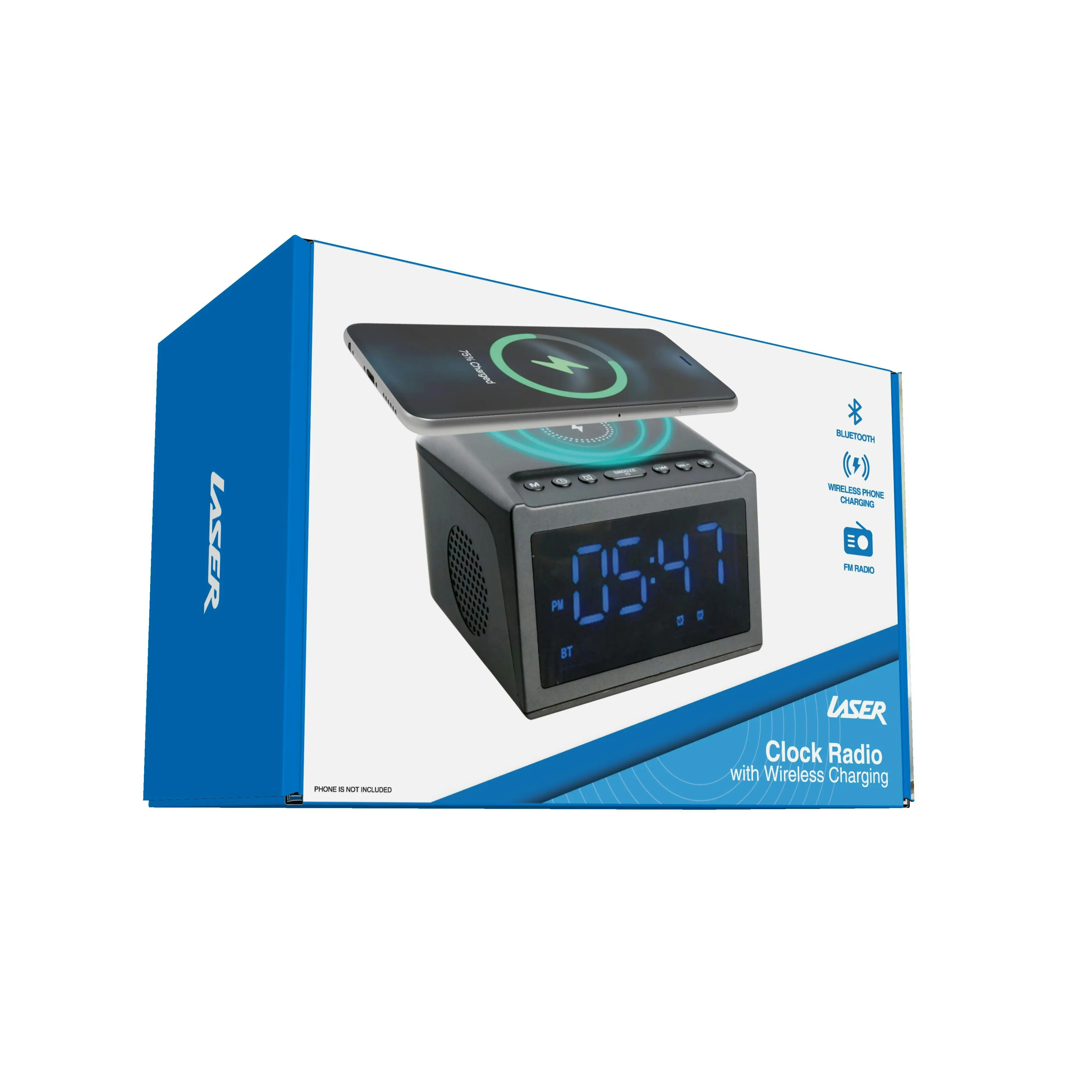 Laser Alarm Clock with 10W Wireless Charging & Bluetooth Speaker