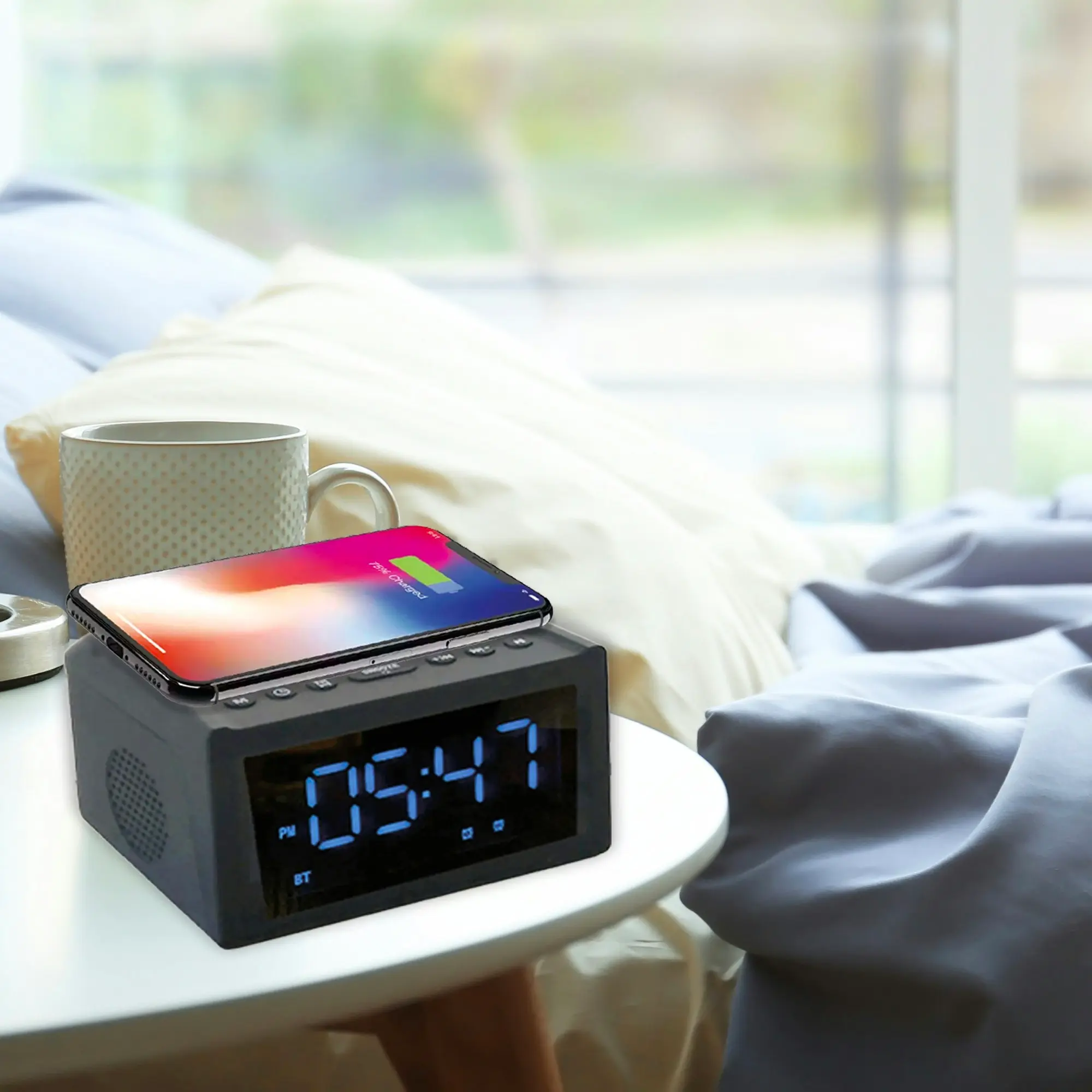 Laser Alarm Clock with 10W Wireless Charging & Bluetooth Speaker