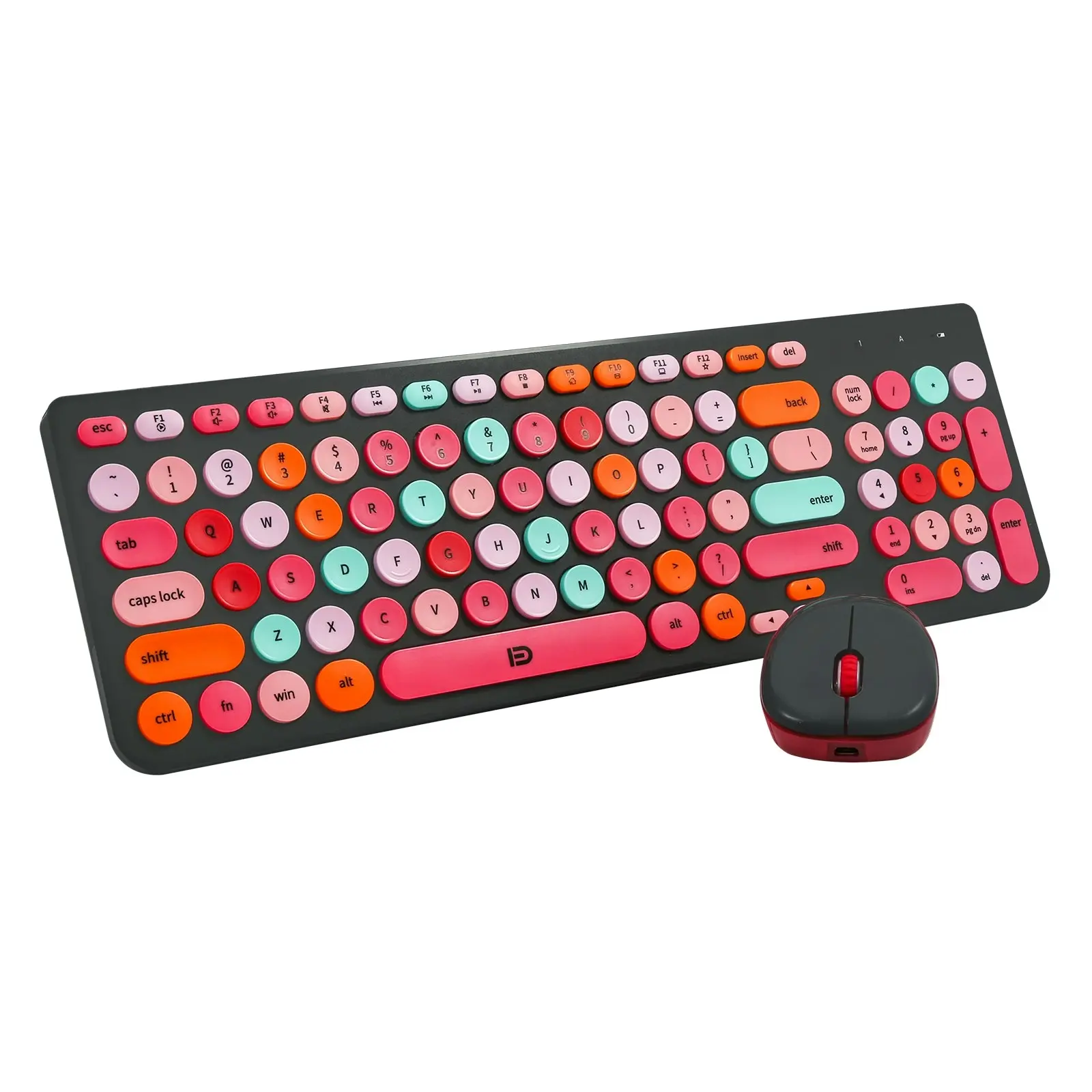 2.4Ghz Wireless Keyboard Mouse Combo Rechargeable Mac Windows Android 96 Key - Black Red