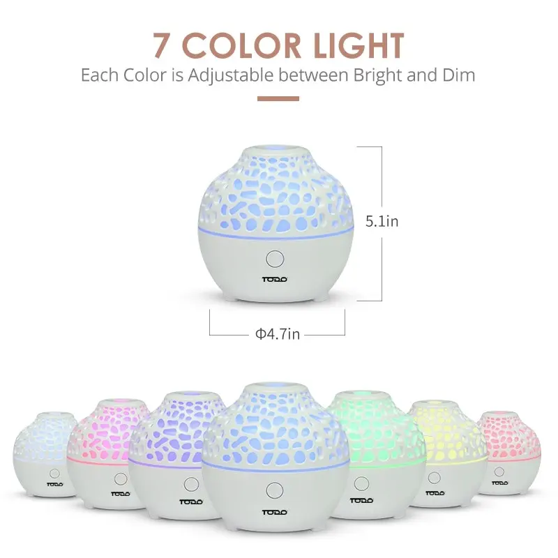 TODO 60ml Humidifier Aromatherapy Diffuser 7 Colour Led Ultrasonic Mist + Essential Oil - White