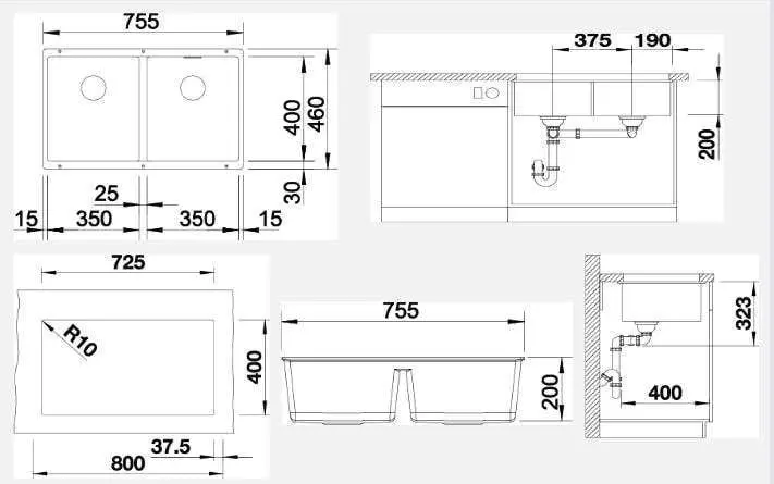 Blanco Anthracite Double Bowl Undermount Granite Sink SUB350350UK5 526855