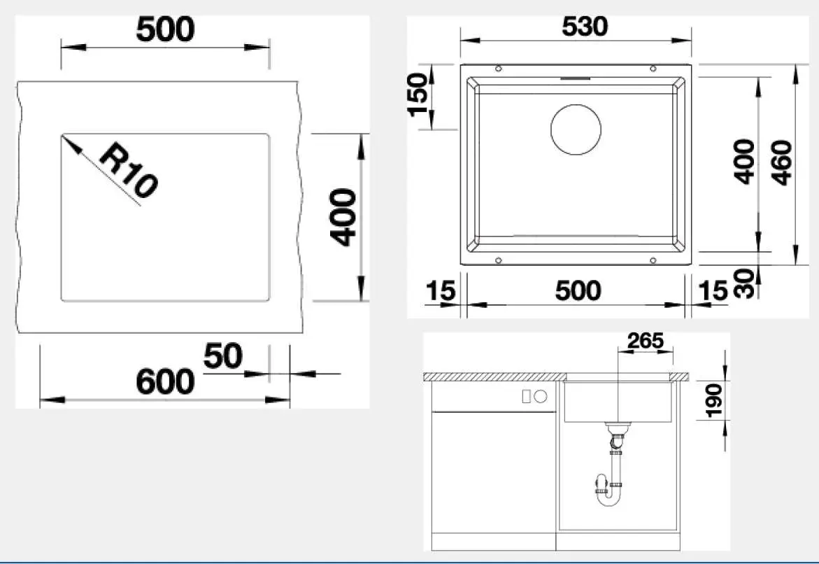 Blanco Anthracite Single Bowl Undermount Granite Sink SUBLINE500UK5 526862