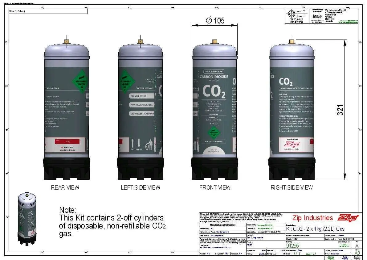 Zip Sparkling Replacement Cartridges (2 X 1kg/2.2L Tanks) 91295