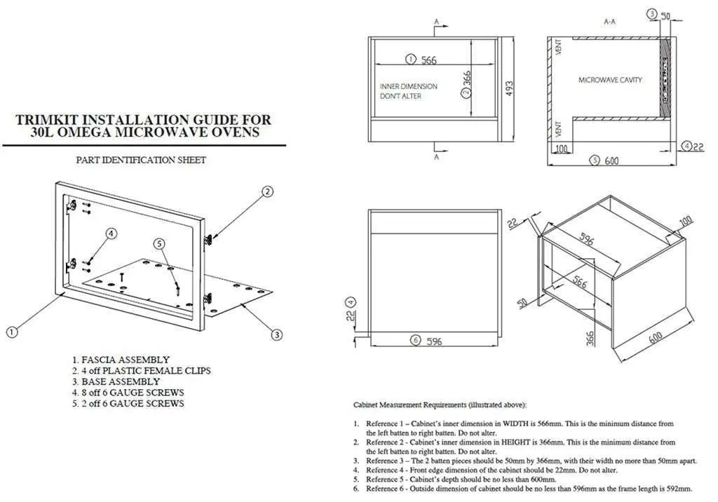 Omega 60cm 30L Microwave Trim Kit OTK30MX