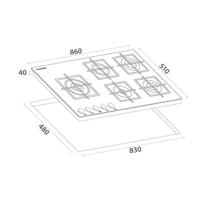 Daniela 90cm 5 Burner Gas on Black Tempered Glass Cooktop DAN95GAG