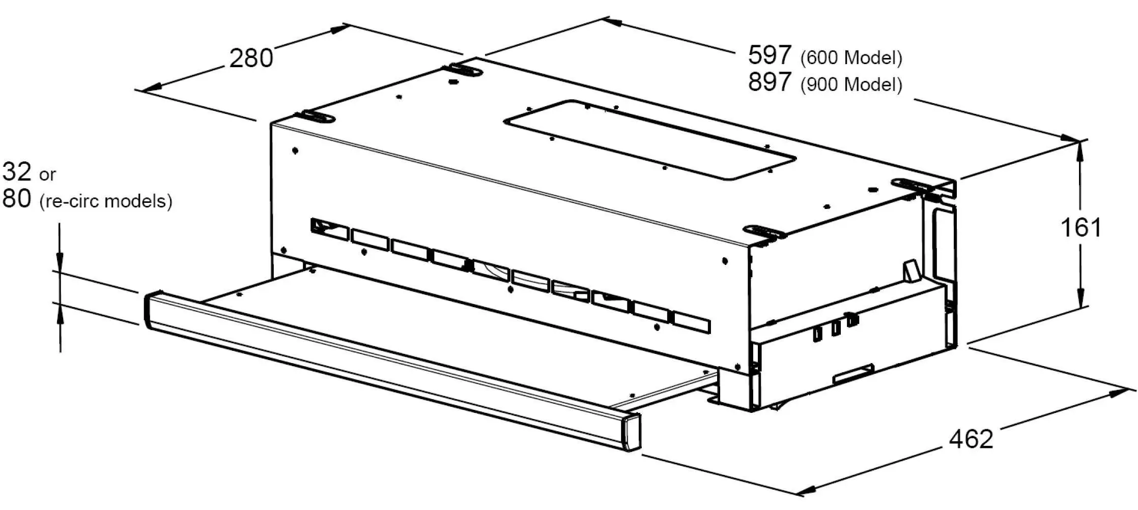 Robinhood 90cm Stainless Steel or White Slideout Rangehood RO91SS/WH/80