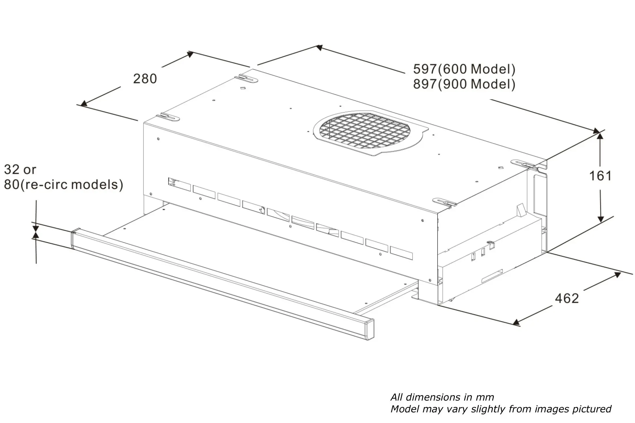 Robinhood 90cm Stainless Steel or White Slideout Rangehood RO91SS/WH/80