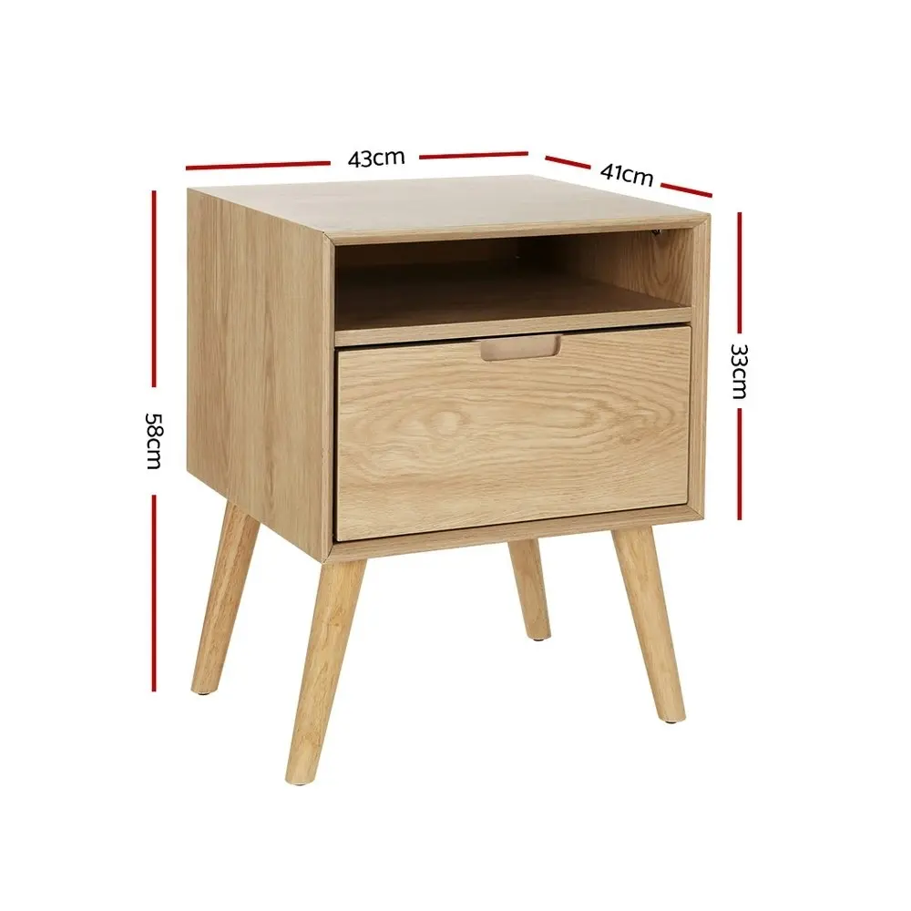 Artiss Bedside Table 1 Shelf and Drawer - GORR Pine