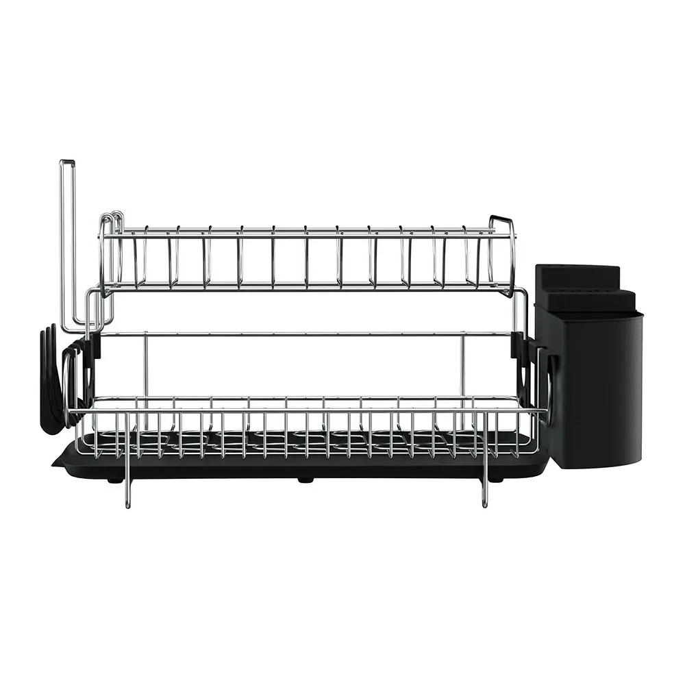 Cefito Dish Rack 2 Tiers - Silver and Black