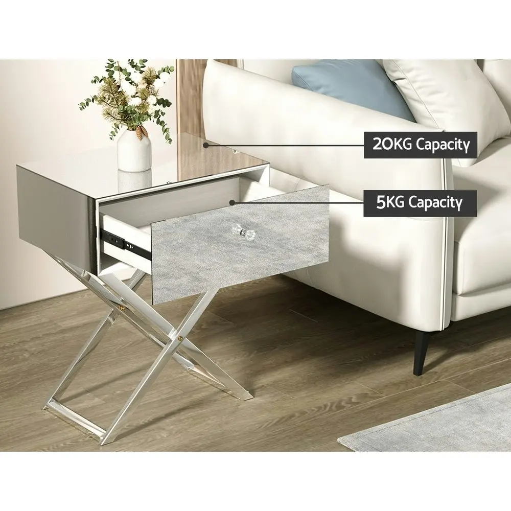 Aritss Mirrored Bedside Table - MOCO Silver