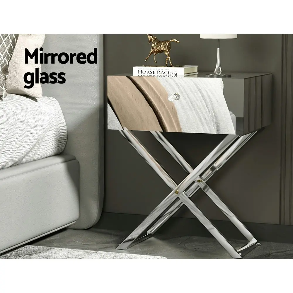 Aritss Mirrored Bedside Table - MOCO Silver