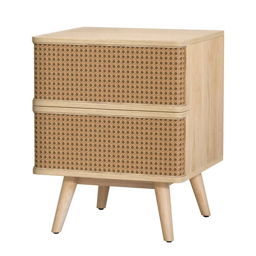 Artiss Bedside Table Rattan 2 Drawers - NORA Pine