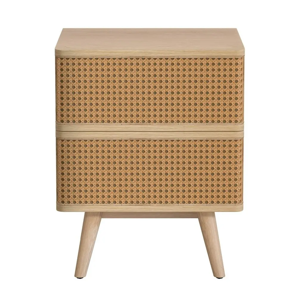 Artiss Bedside Table Rattan 2 Drawers - NORA Pine