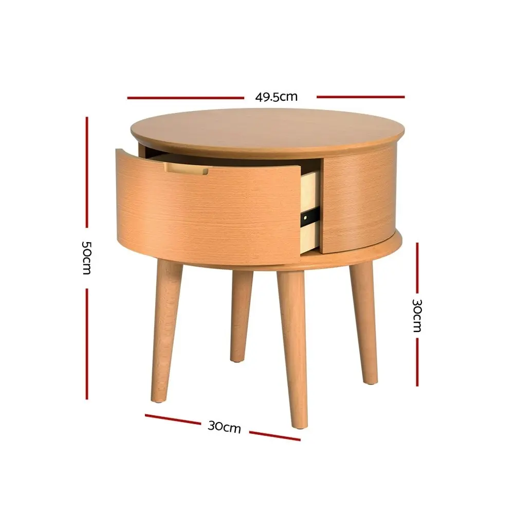 Artiss Curved Bedside Table - ENZO Oak