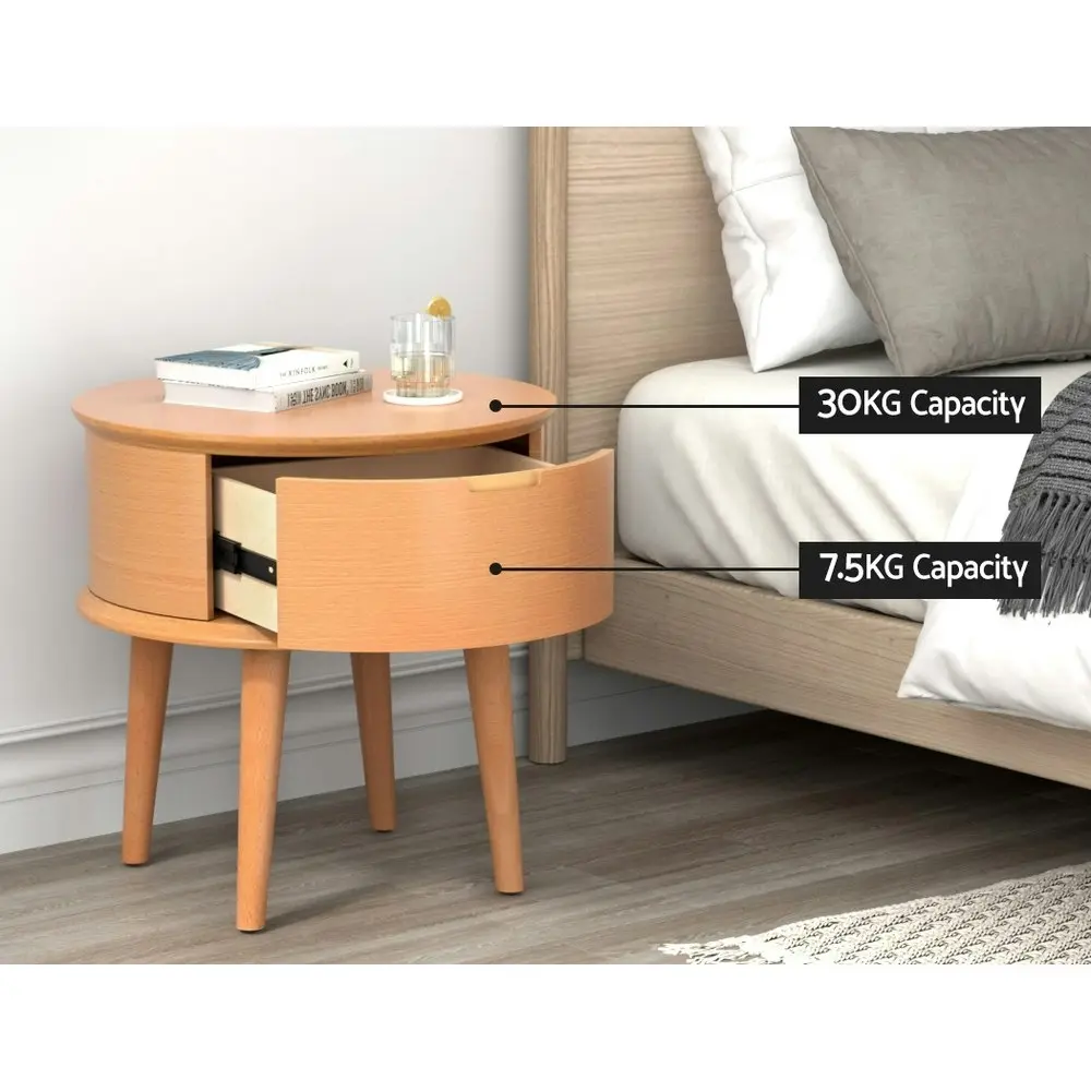 Artiss Curved Bedside Table - ENZO Oak