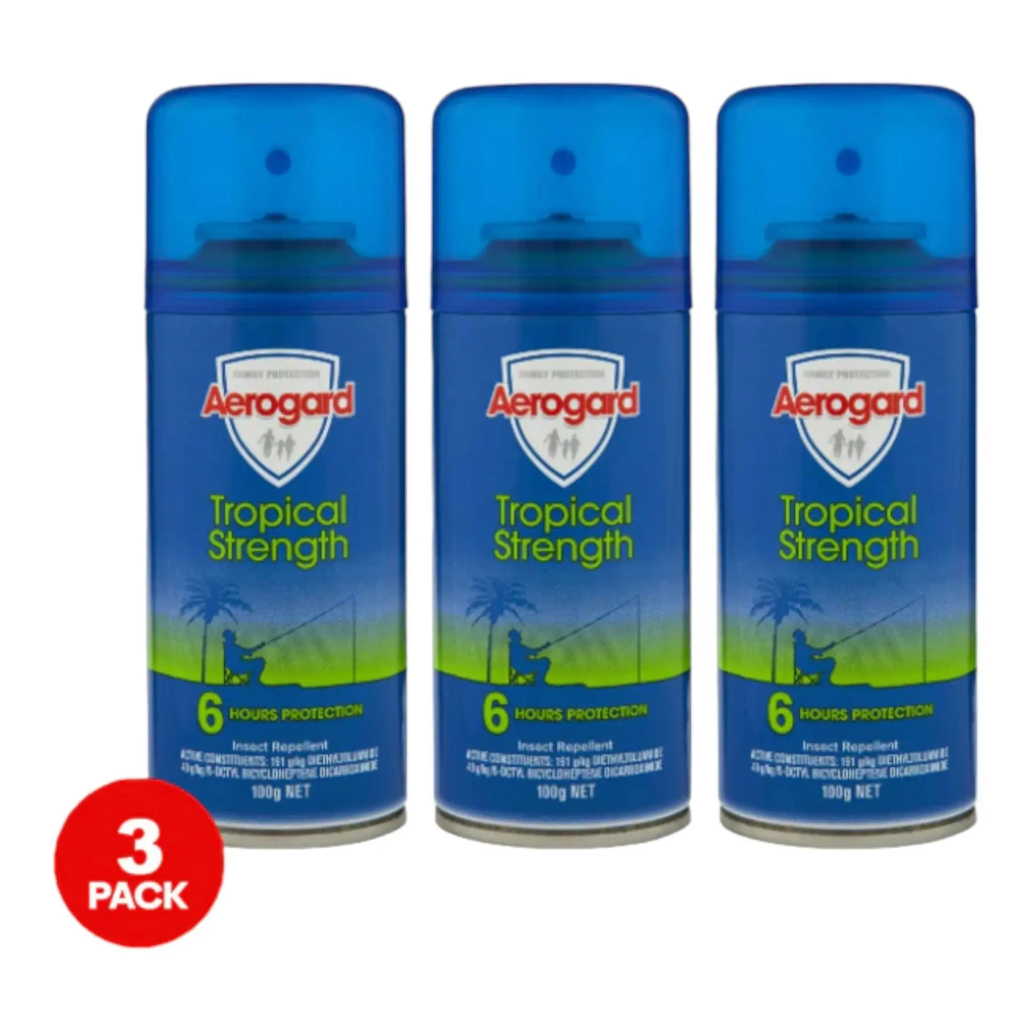 3 Pack Aeroguard Tropical Strength 6hr Protection 100g