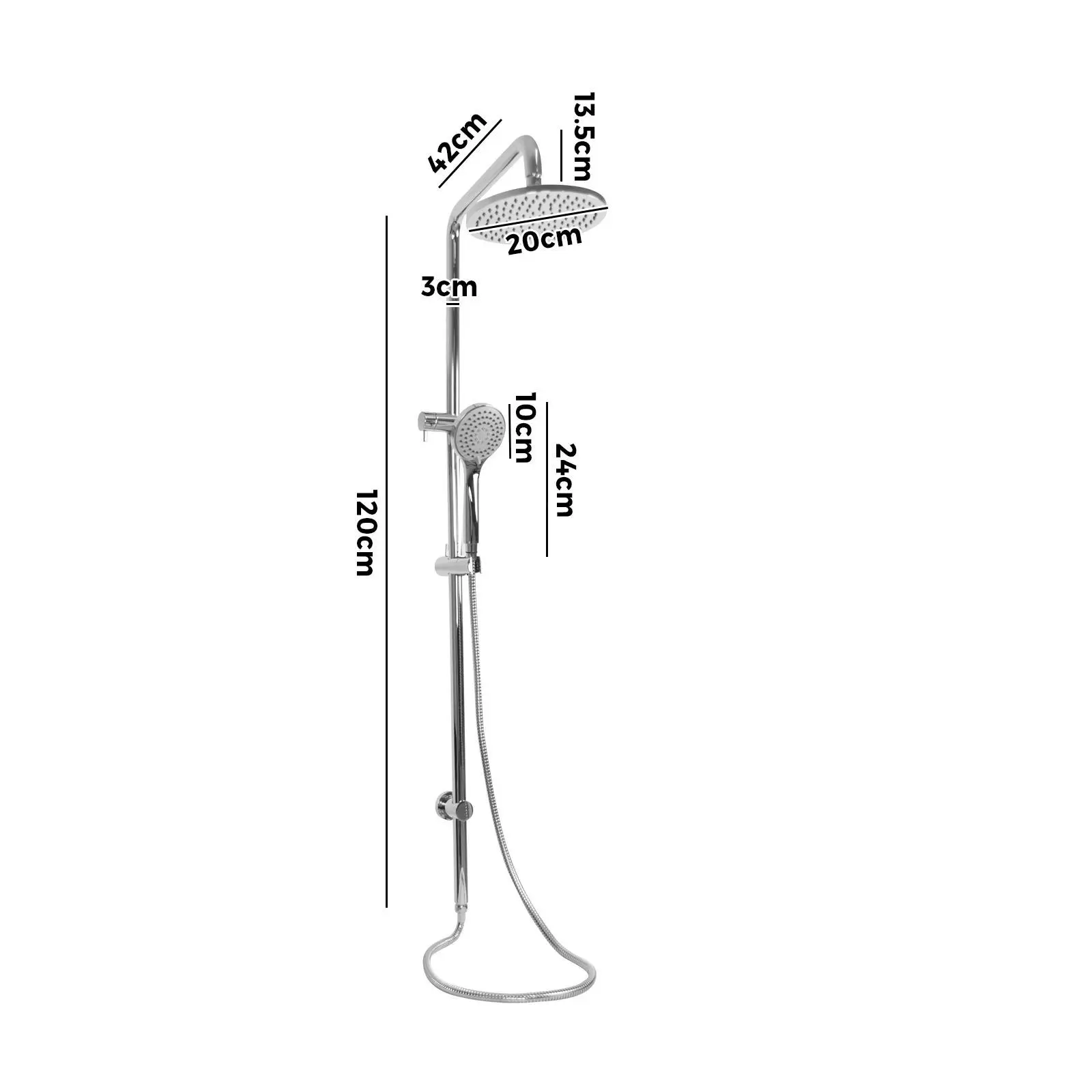 WELS 200mm Rain Shower Head Set Handheld Combo Round High Pressure Wall Chrome