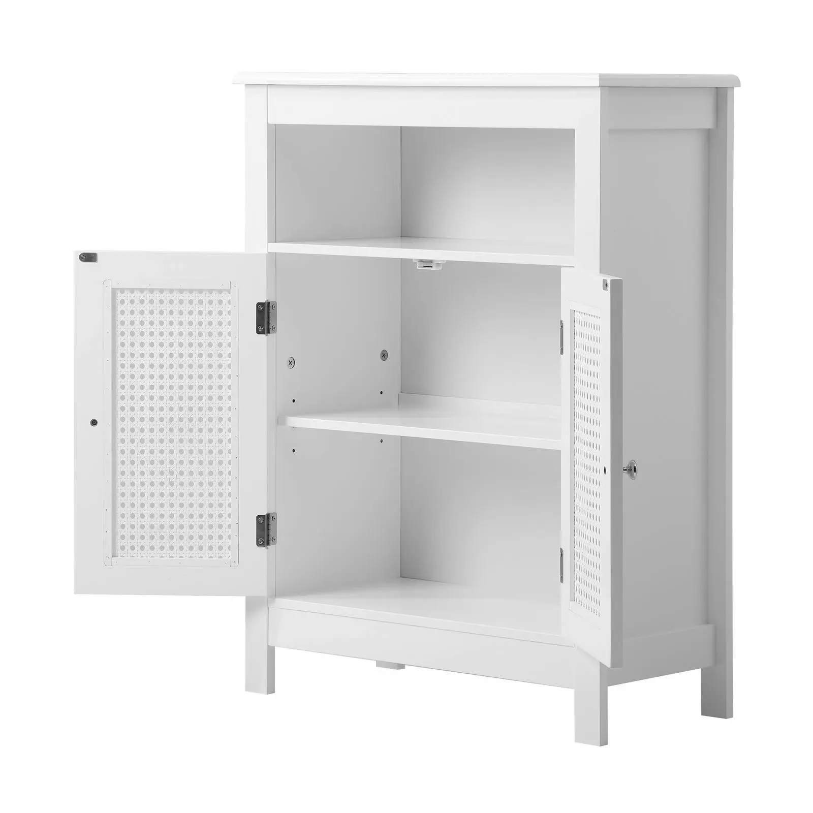 Oikiture Storage Cabinet Floor Cupboard Laundry Bathroom Two Rattan Door White