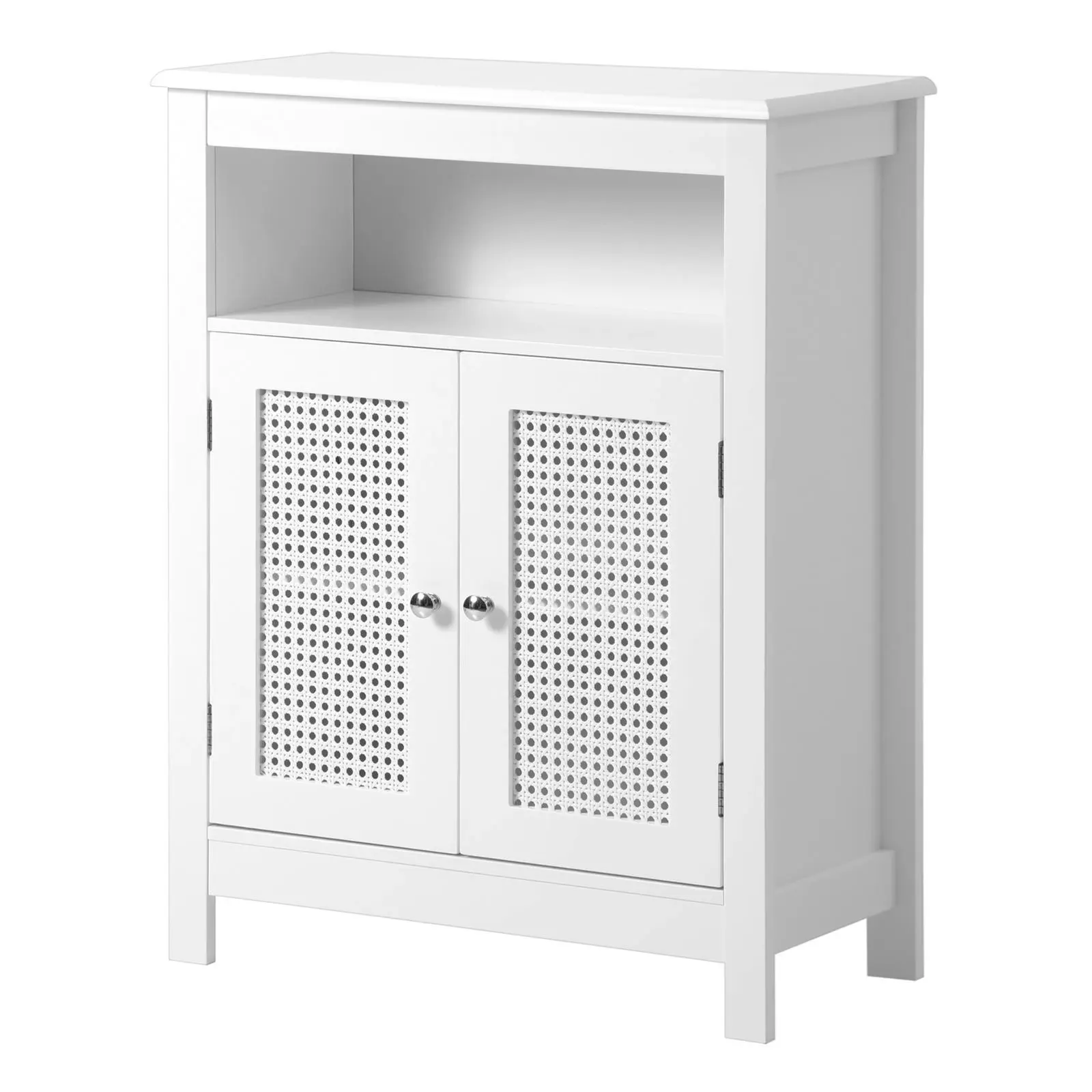 Oikiture Storage Cabinet Floor Cupboard Laundry Bathroom Two Rattan Door White