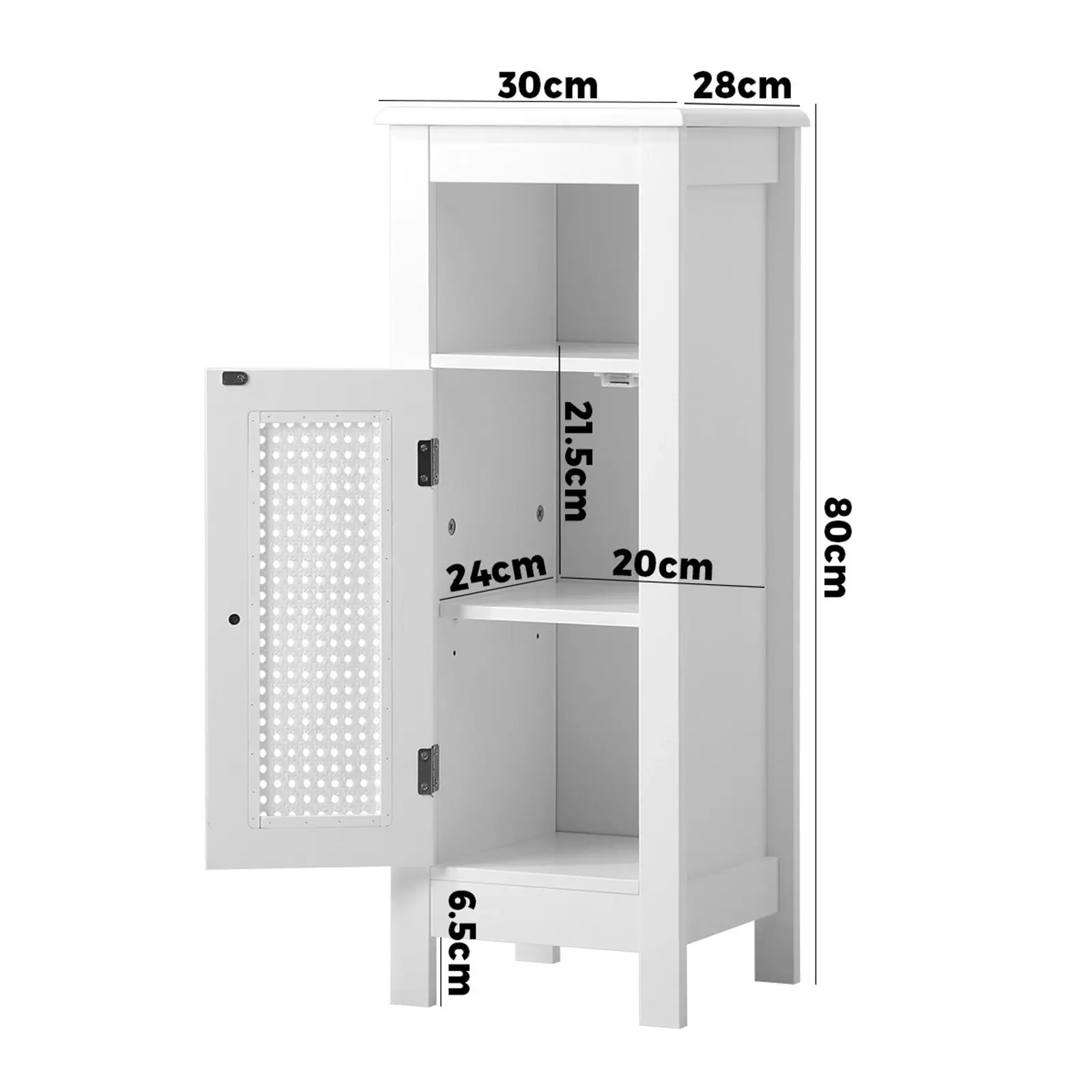 Oikiture Storage Cabinet Floor Cupboard Slim Laundry Bathroom Rattan Door White