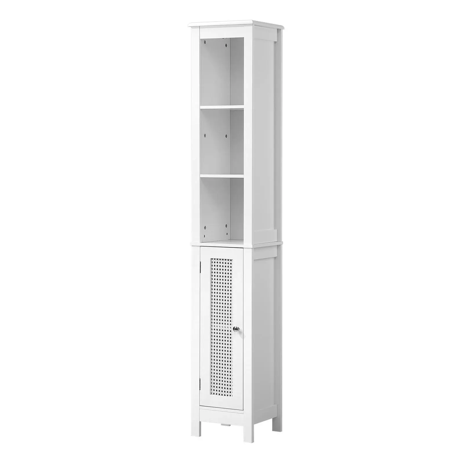 Oikiture Storage Cabinet Tall Slim Cupboard Bathroom Laundry Rattan Door White