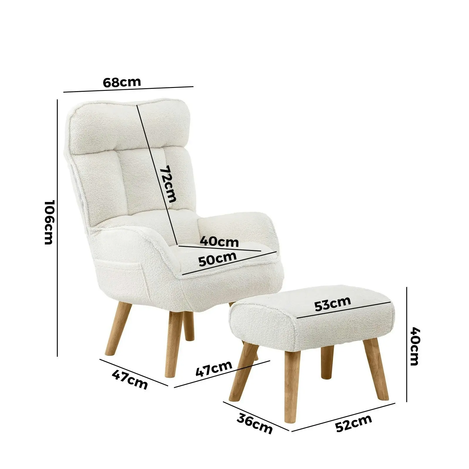 Oikiture Swivel Recliner Armchair Lounge Ottoman Accent Chair With Stool Sherpa White