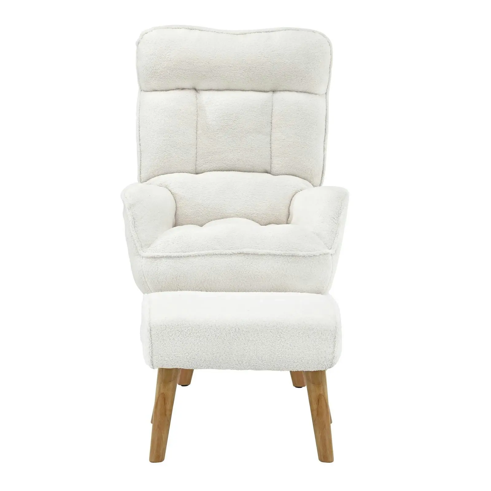 Oikiture Swivel Recliner Armchair Lounge Ottoman Accent Chair With Stool Sherpa White