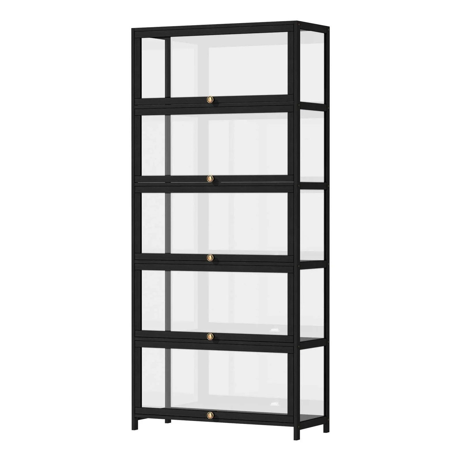 Oikiture Display Cabinet Storage 5-Tier Shelves Clear Bookcase Sideboard Black