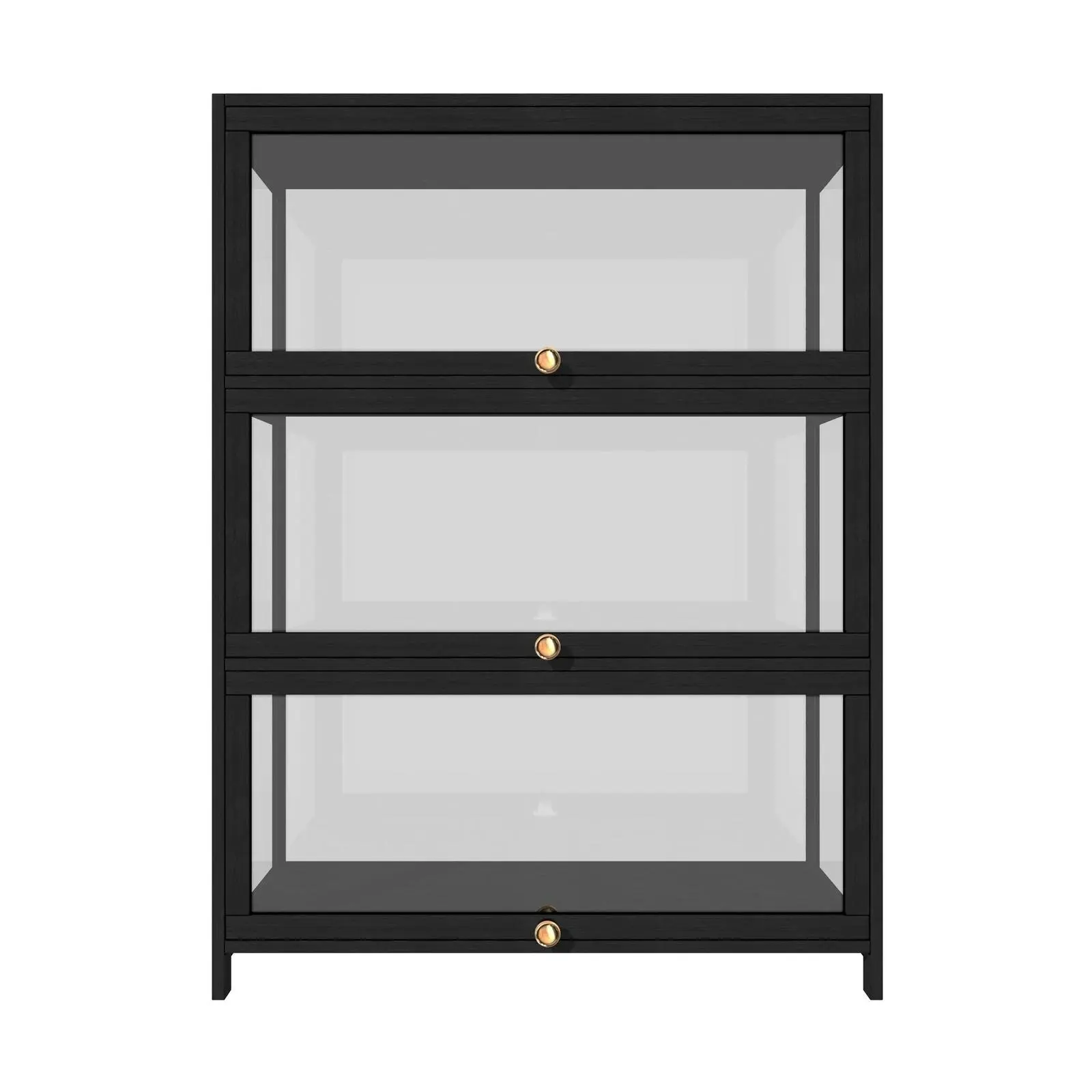 Oikiture Display Cabinet Storage 3-Tier Shelves Clear Bookcase Stand Rack Black