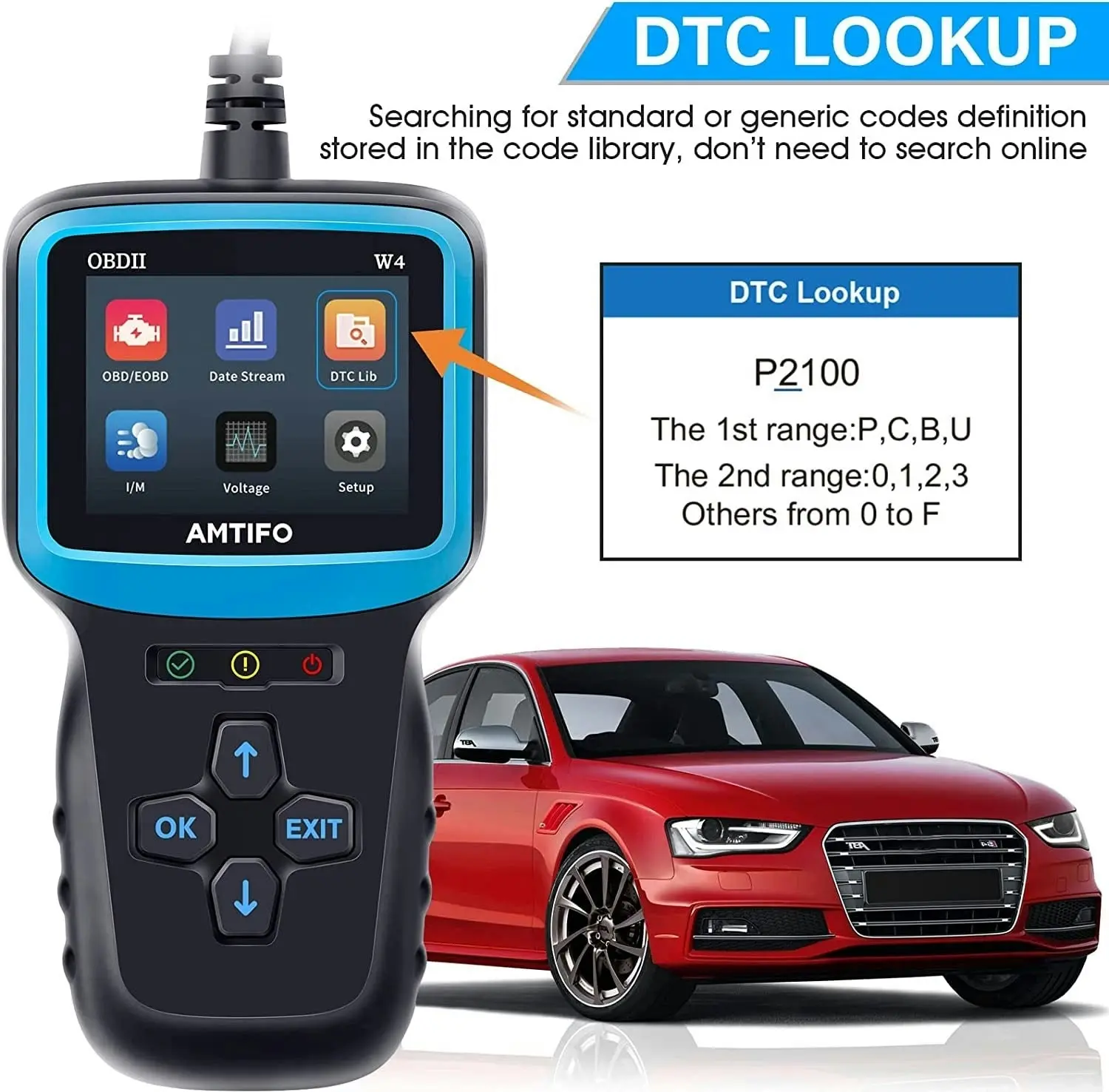 AMTIFO OBD2 Scanner Auto Check Car Engine Clear Fault Code Reader Automotive Diagnostic Scan Tester Tools Kit Color Screen W4