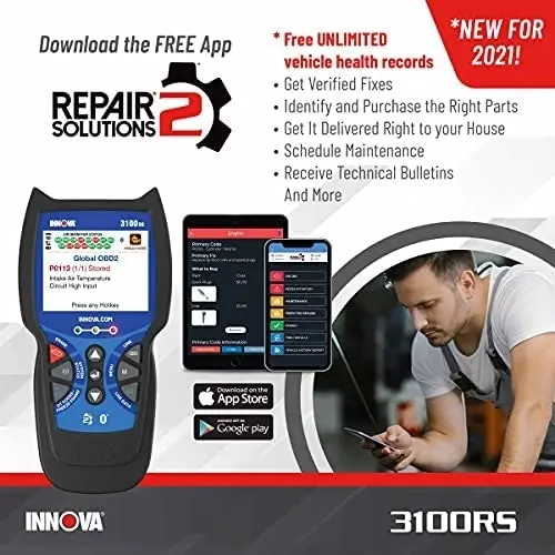 Innova 3100RS Live Data OBD2 Scanner Read/Erase OBD2 ABS SRS Codes Reset Oil Light - Fast & Easy to use - Free Updates - Bluetooth w Free RepairSoluti