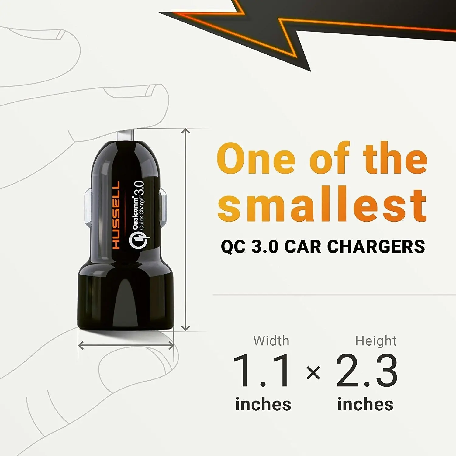 HUSSELL Car Charger. Quick Charge 3.0 + 2.4A Smart IC Dual USB Car Charger Adapter for any iOS or Android Devices: Samsung and More