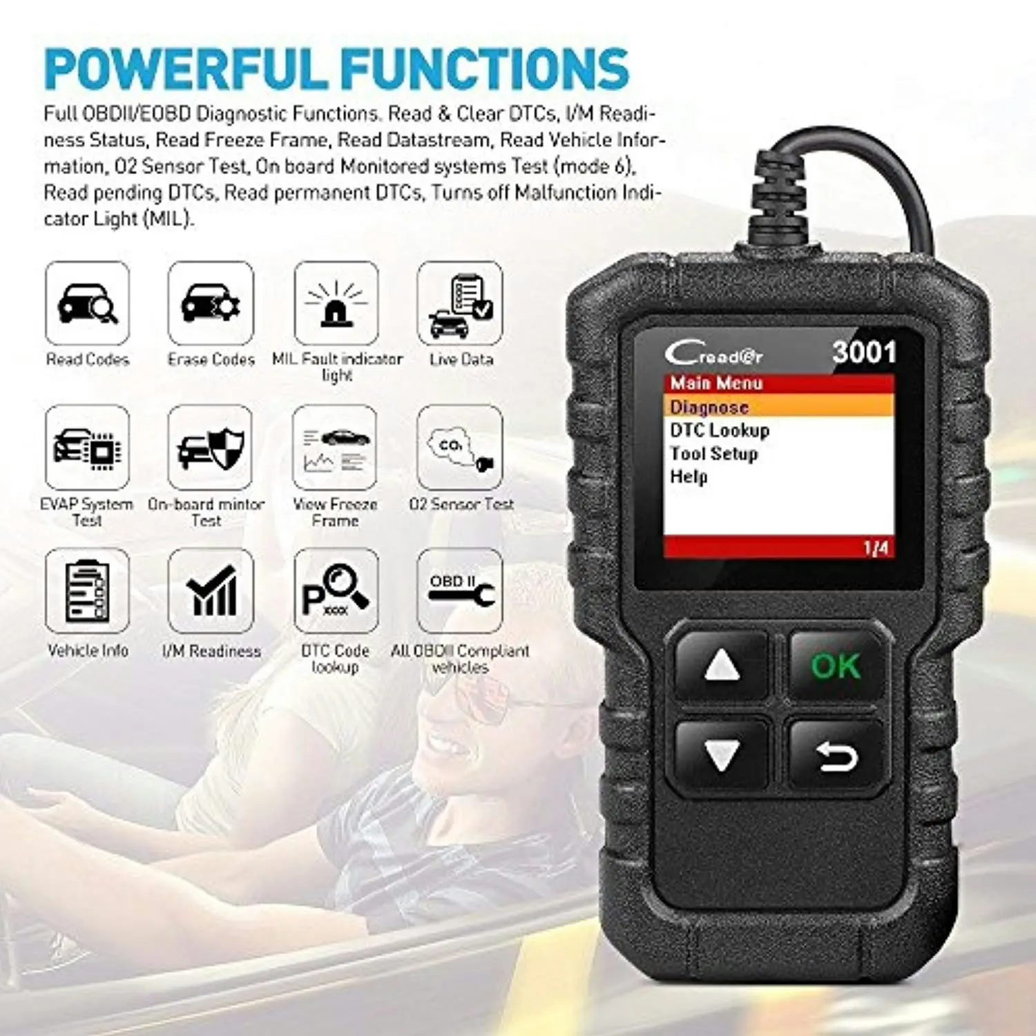 Launch Creader 3001 OBD2 Scanner Automotive Car Diagnostic Tool Check Engine Light O2 Sensor Systems OBD Code Readers Scan Tools