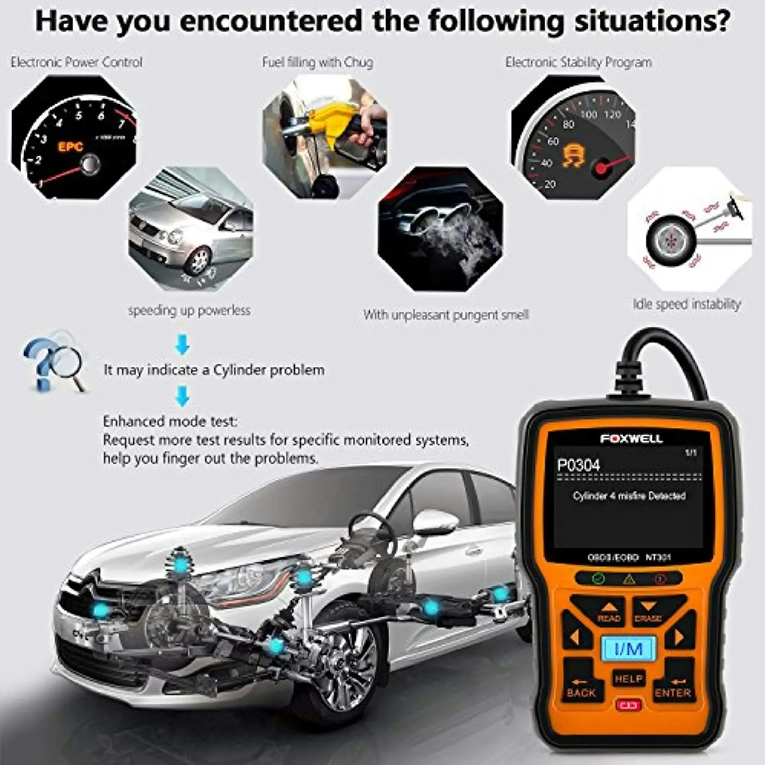 Foxwell NT301 Obd2 Scanner Professional Enhanced OBDII Diagnostic Code Reader