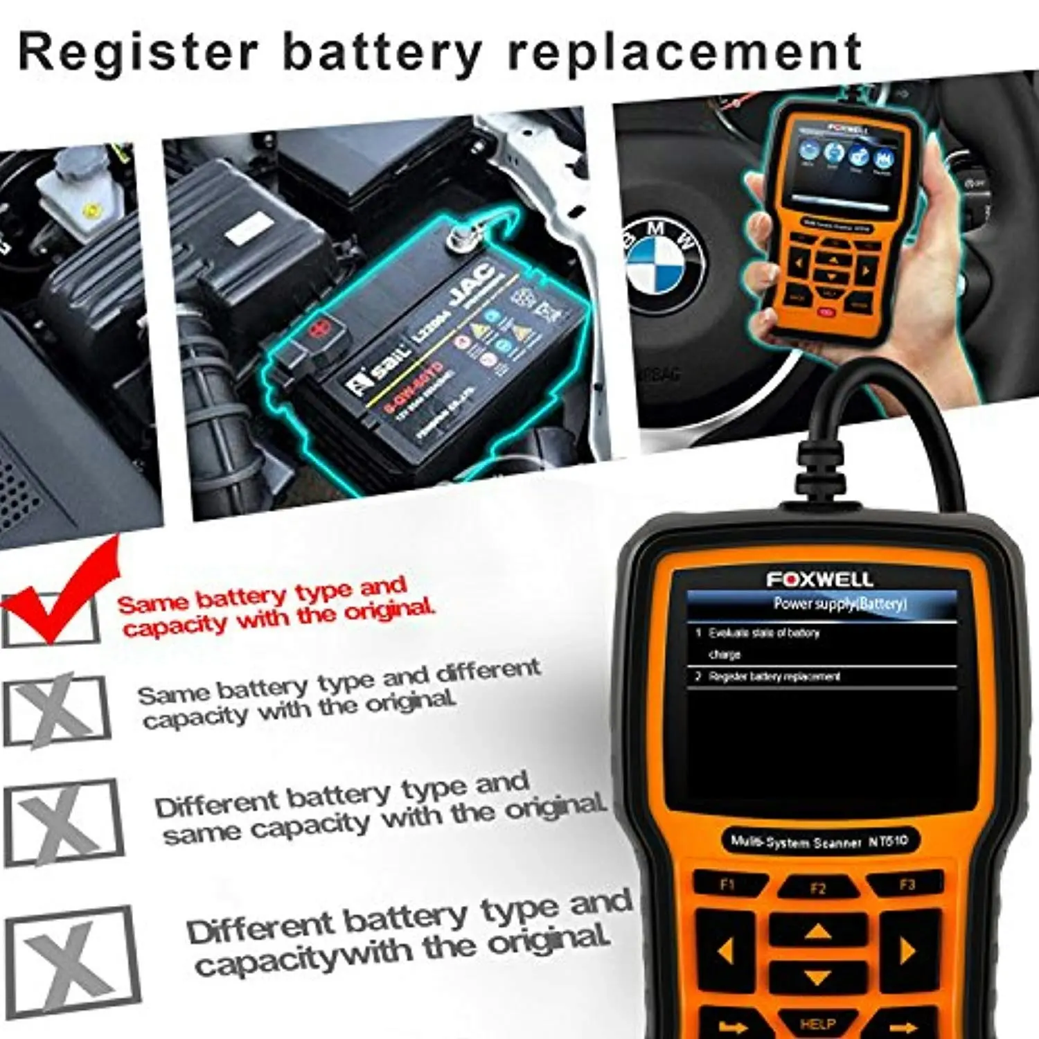 Foxwell NT510 Automotive Scanner for BMW OBD II Obd2 Code Reader, ABS/SRS/EPB/Transmission Diagnostic Scan Tools with OIL Service