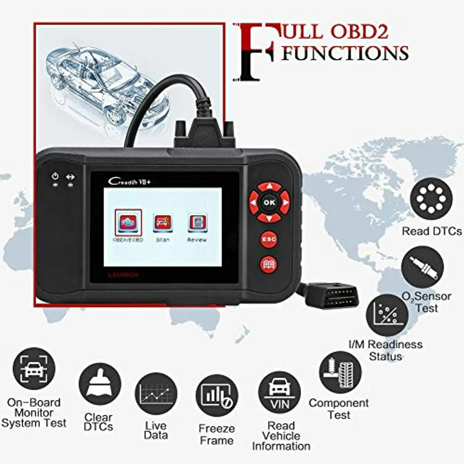 Launch Creader VII+ OBD2 Scanner ABS SRS Transmission and Engine Code Reader Diagnostic Scan Tool