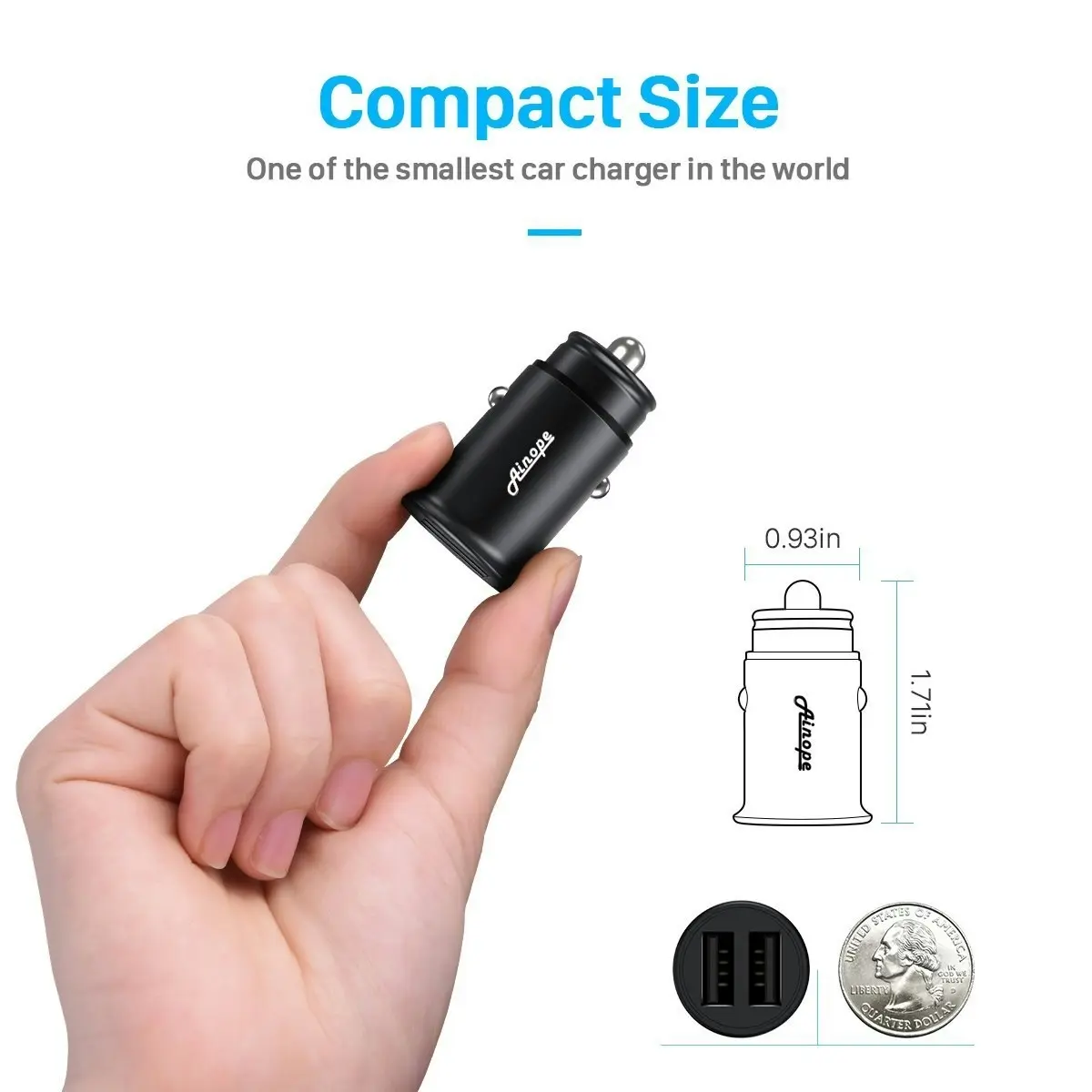 Ainope Car Charger, 4.8A Aluminum Alloy Car Charger Adapter Dual USB Port Fast Car Charging Mini Flush Fit Compatible iPhone Xs max/x/7/6s, iPad Air 2