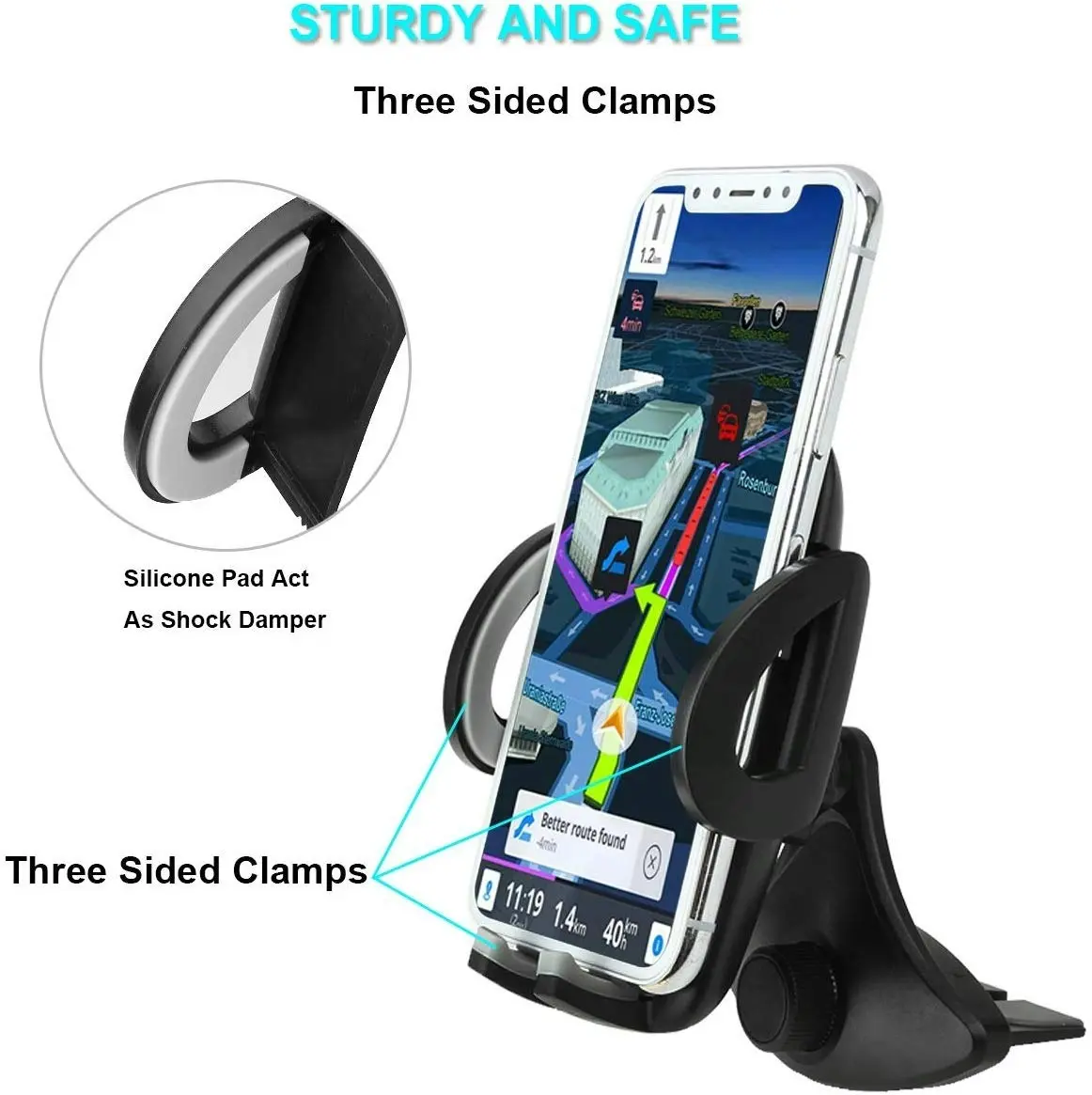 Crazefoto Car Phone Mount,CD Slot Car Phone Holder Universal Car Cradle Mount with Three-Side Grips and One-Touch Compatible with iPhone11/11Pro/X/8/8