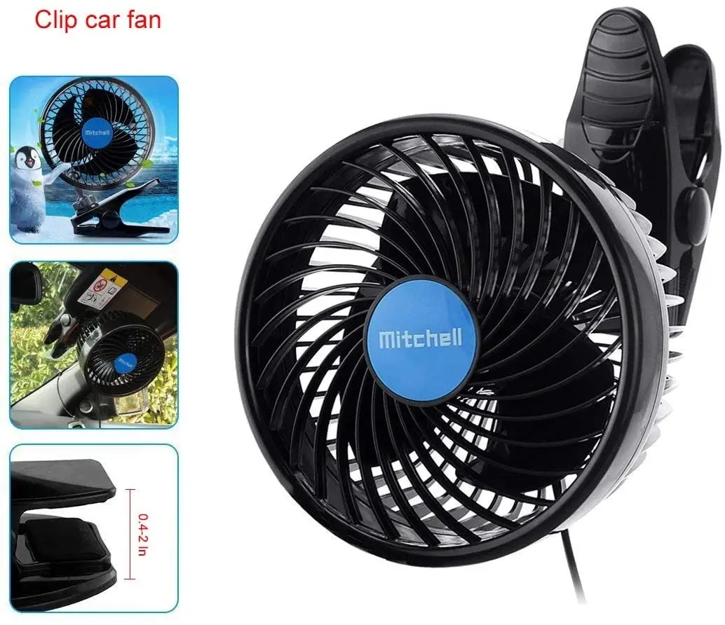 Alagoo 12V 6''Car Cooling Fan Automobile Vehicle Clip Fan Powerful Quiet Ventilation Electric Car Fans with Adjustable Clip & Cigarette Lighter Plug f