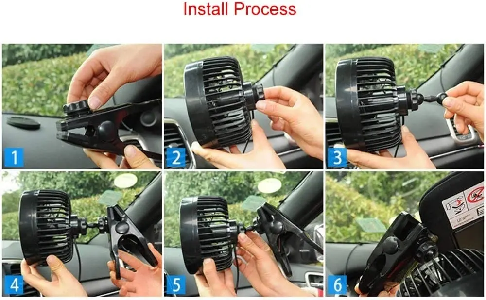 Alagoo 12V 6''Car Cooling Fan Automobile Vehicle Clip Fan Powerful Quiet Ventilation Electric Car Fans with Adjustable Clip & Cigarette Lighter Plug f